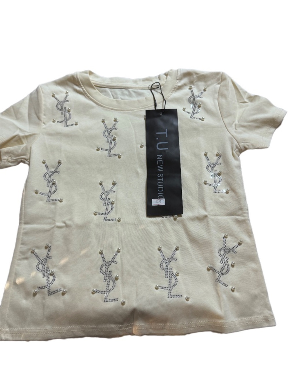 Cream Rhinestone Logo T-Shirt ✨